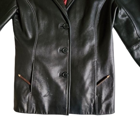 Casual Corner black 3 button closure notched collar leather jacket sz S - Picture 7 of 11
